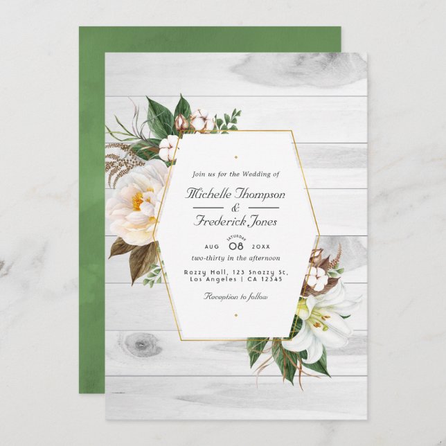 White Floral Rustic Barn Country QR Code Wedding Invitation (Front/Back)