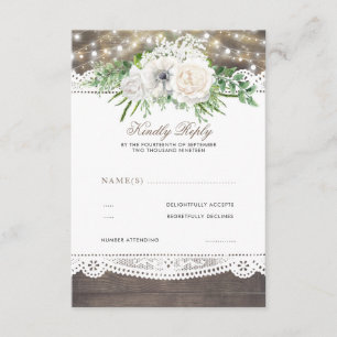 White Floral Rustic Chic Wedding RSVP Card