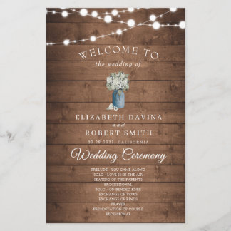 White Floral Rustic Elegant Lights Wooden Wedding