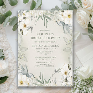 White Floral Sage Green Couple Bridal Shower Invitation