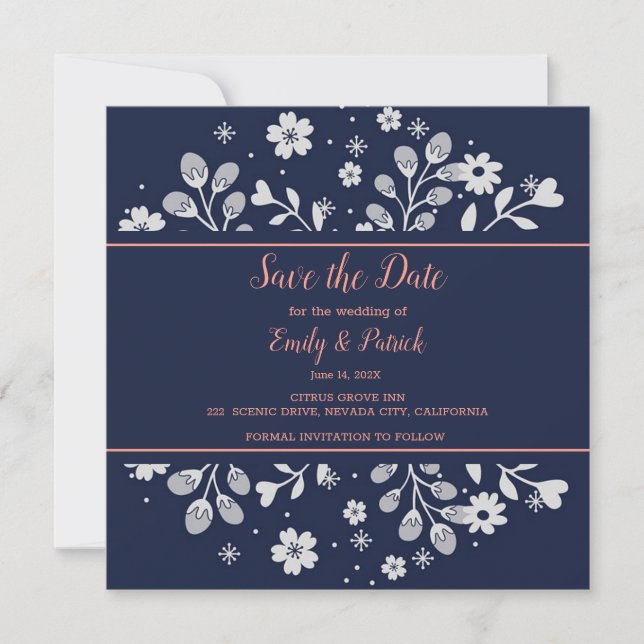 White Floral Save The Date (Front)