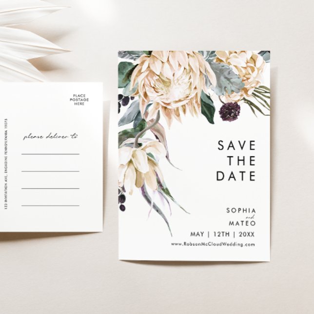 White Floral Save The Date Postcard (Creator Uploaded)
