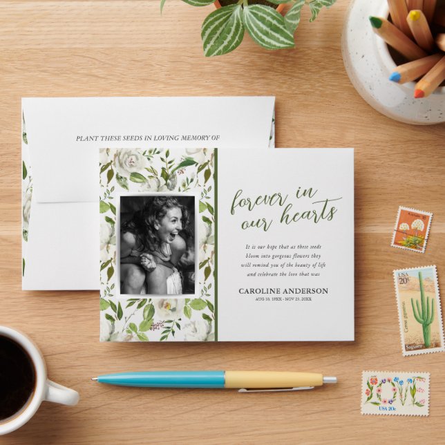 White Floral Seed Packet Memorial Funeral Envelope (Desk)