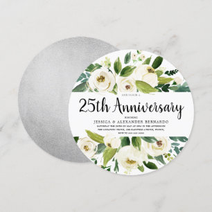 White Floral Silver 25th Wedding Anniversary Invitation