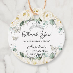White Floral Silver Butterflies Princess Tiara Favour Tags