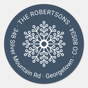 White Floral Snowflake Winter Return Address Classic Round Sticker