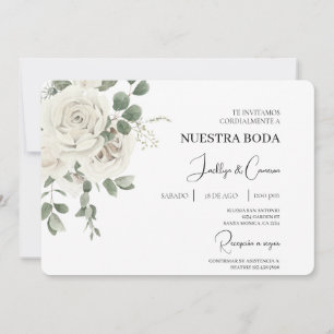 White Floral Spanish Wedding Invitation