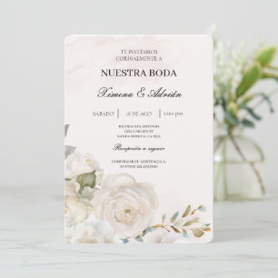 White Floral Spanish Wedding Invitation