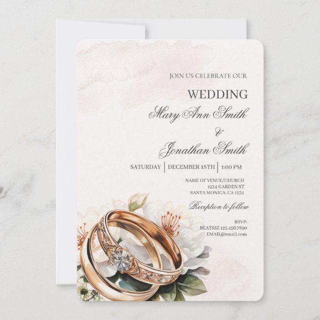 White Floral Spanish Wedding Invitation (Front)