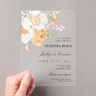 White Floral Spanish Wedding Invitation