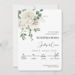 White Floral Spanish Wedding Invitation
