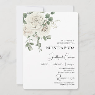 White Floral Spanish Wedding Invitation
