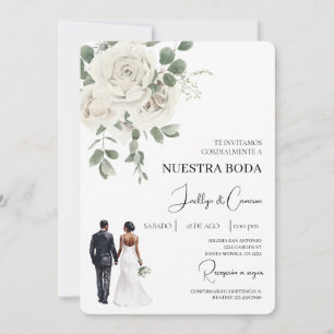 White Floral Spanish Wedding Invitation