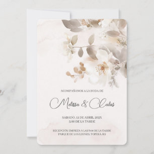 White floral Spanish Wedding Invitation