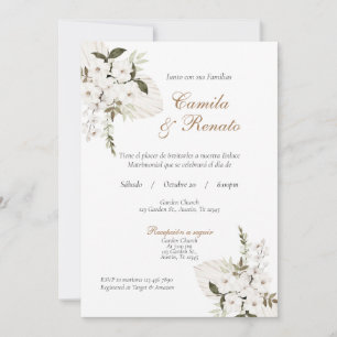 White Floral Spanish Wedding invitation