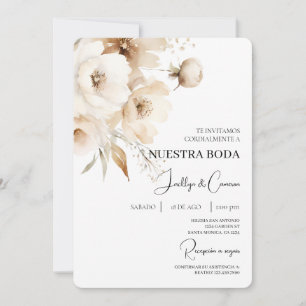 White Floral Spanish Wedding Invitation