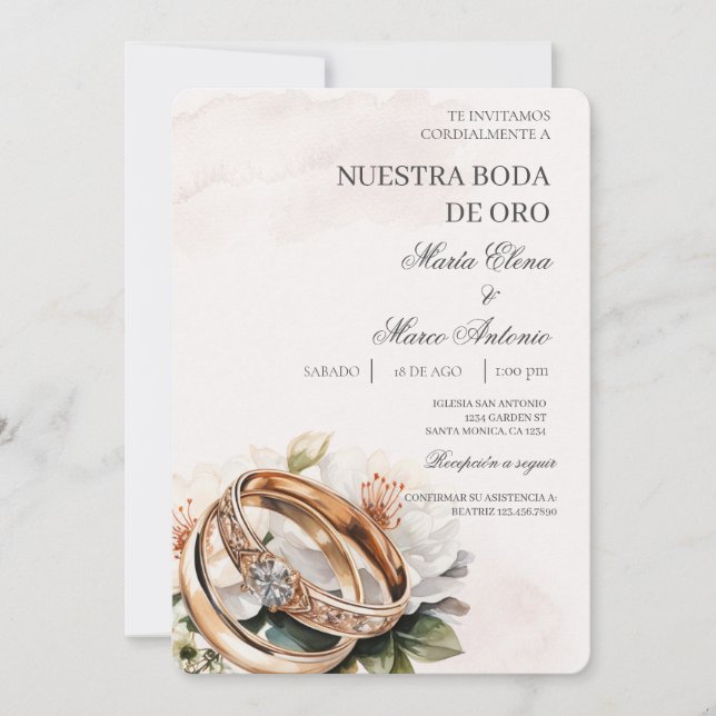 White Floral Spanish Wedding Invitation (Front)