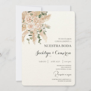 White Floral Spanish Wedding Invitation