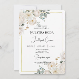 White Floral Spanish Wedding Invitation