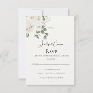 White floral Spanish Wedding RSVP card