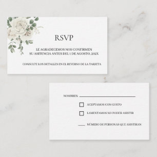 White Floral Spanish Wedding RSVP Card