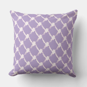 White Floral Squared Diagonal Lilac Cushion