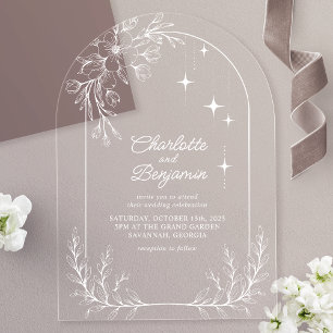 White Floral Star Modern Arch Wedding Acrylic Invitations