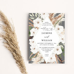 White Floral Summer Fall Boho Invitation