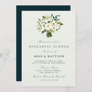 white floral summer rehearsal dinner invitation