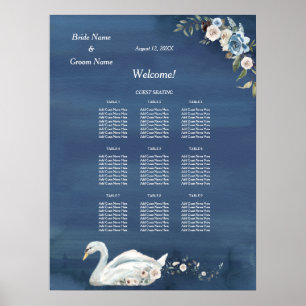 White Floral Swan Wedding Dinner Seating Chart