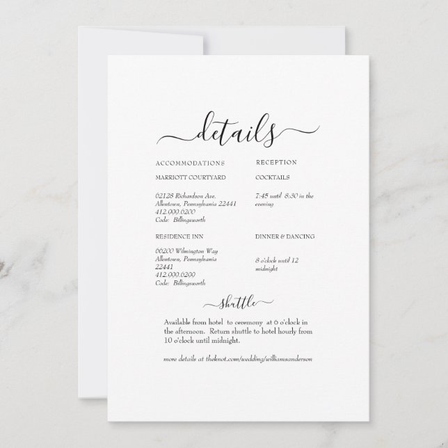 White Floral Swash White Wedding Detail Invitation (Front)