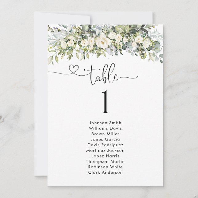 White Floral Table Number Seating Chart (Front)