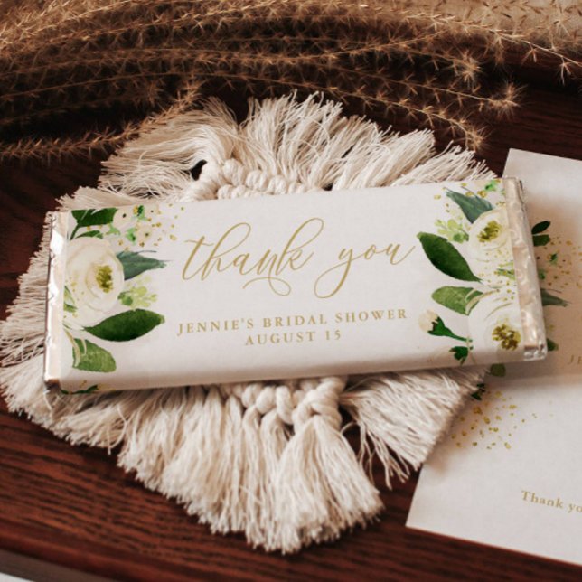 White Floral Thank You Candy Bar Favour Wrapper (Creator Uploaded)
