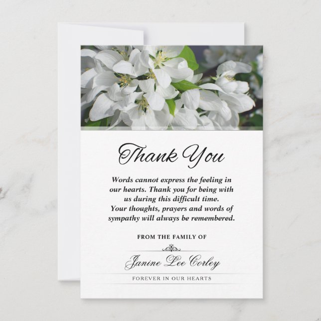 White Floral Thank You Sympathy Funeral Expression (Front)