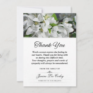 White Floral Thank You Sympathy Funeral Expression Card