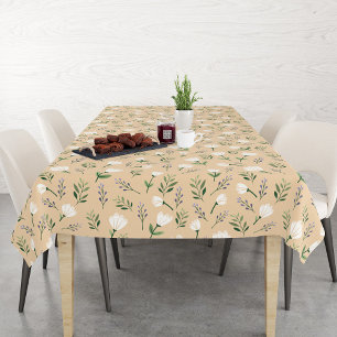 White Floral Vanilla Scandinavian  Tablecloth