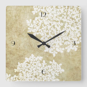 White Floral Vintage Square Wall Clock