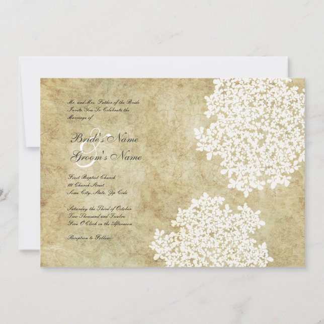 White Floral Vintage Wedding Invitations (Front)