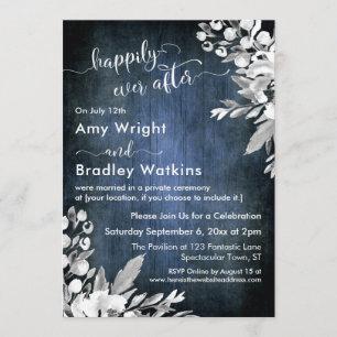 White Floral Watercolor Blue Happily Ever After Invitation