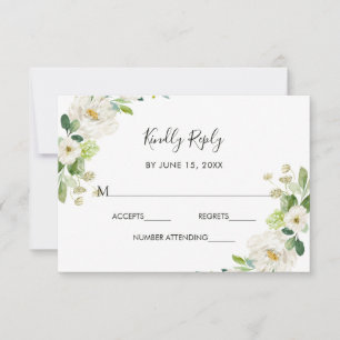 White Floral Watercolor Wedding RSVP Card