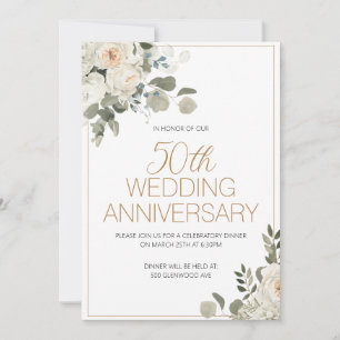White Floral Wedding Anniversary Invitation