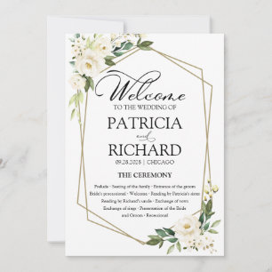 White Floral Wedding Ceremony Program Card