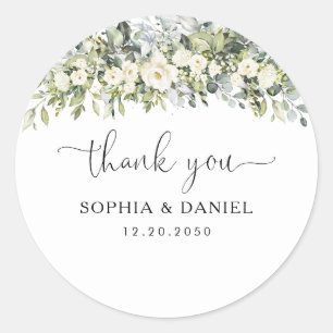 White Floral Wedding Classic Round Sticker