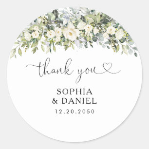 White Floral Wedding Classic Round Sticker