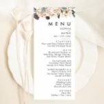 White Floral Wedding Dinner Menu<br><div class="desc">We designed this White Floral Wedding Dinner Menu to complete your rustic dark tropical wedding. With its bohemian watercolor greenery to its modern boho winter flowers, including protea, dahlia, and dried lotus, the design is sure to set off your moody, minimalist green and white theme. Change the text and add...</div>