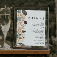 White Floral Wedding Drinks Sign