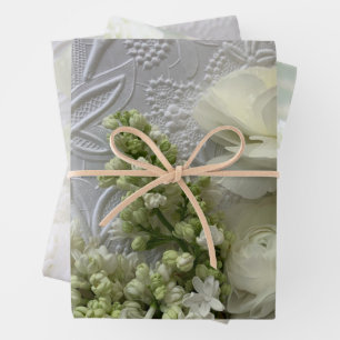 White floral wedding giftwrap wrapping paper sheet