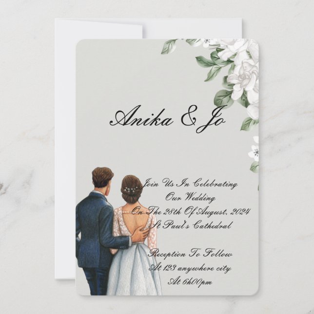 white floral wedding invitation (Front)
