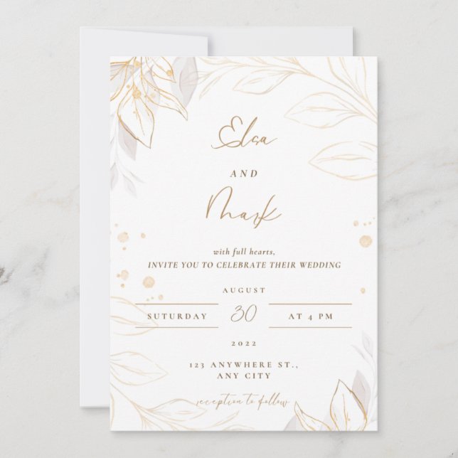 White floral wedding invitation (Front)