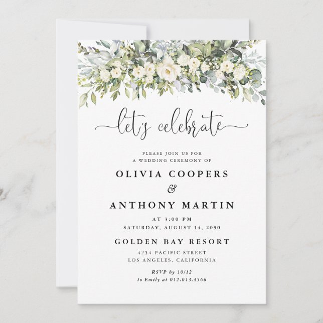 White Floral Wedding Invitation (Front)